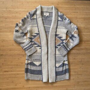 Lucky Brand Open Front Cardigan with Western Print